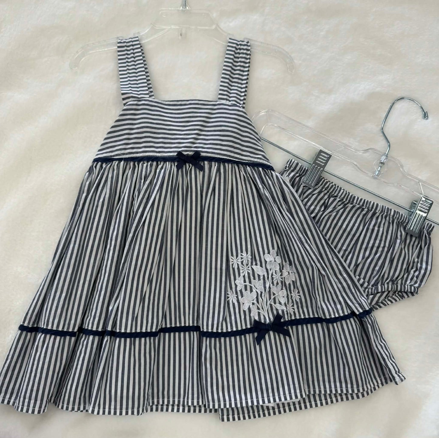 18 month max studio baby dress blue and white stripes with flower embroidery and matching diaper cover