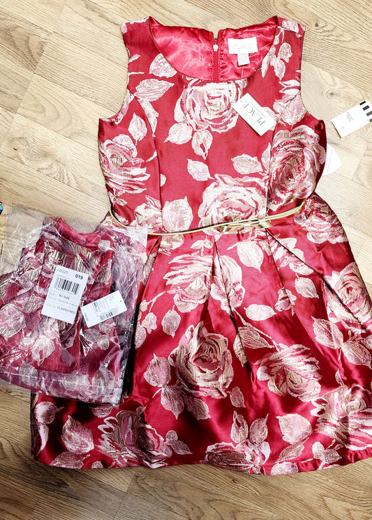 NEW Girls 10 red floral dress with 18 inch doll dress set