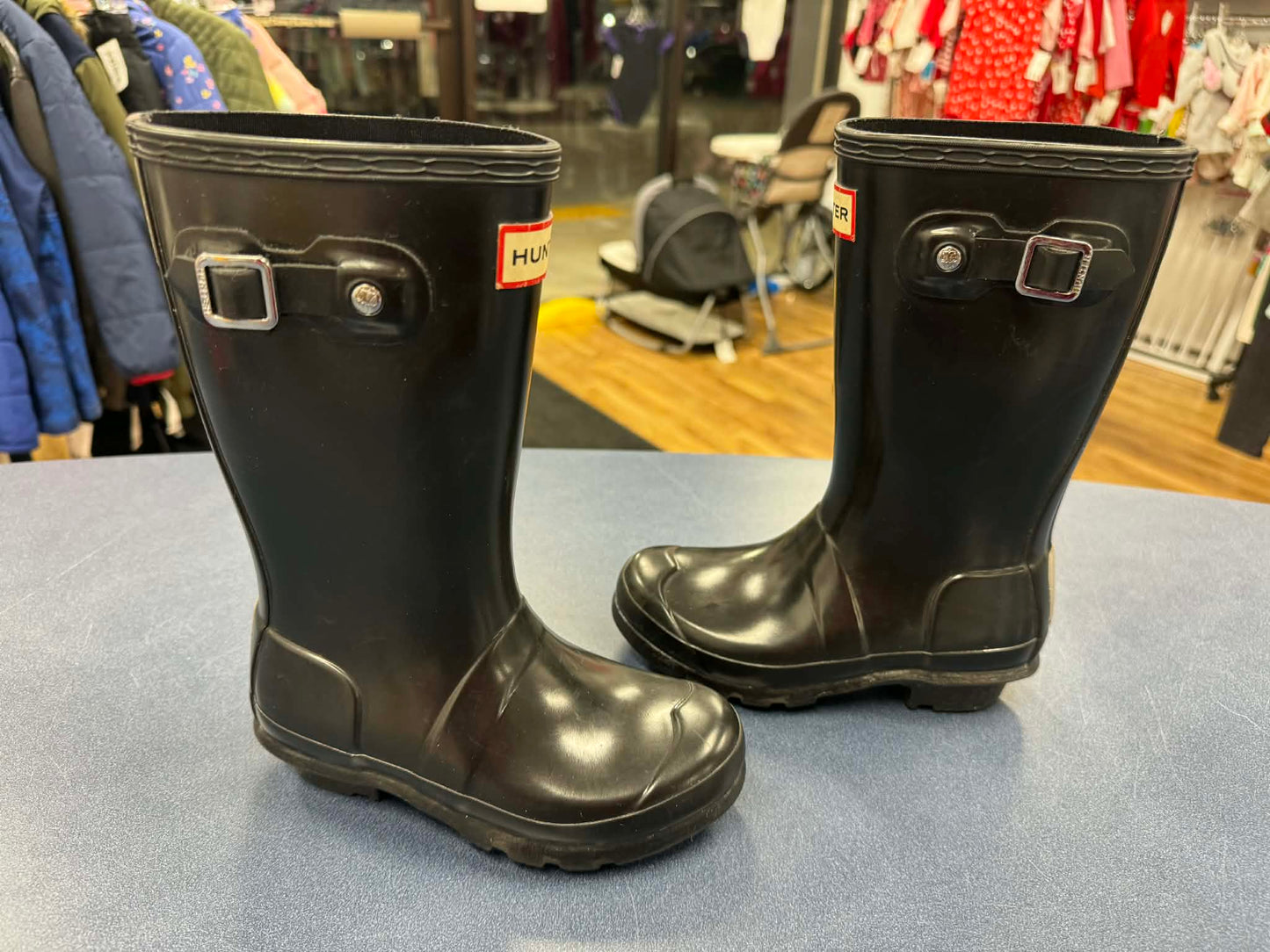 Girl's Hunter Original Tall Gloss Black Rainboots size 12c kids- see photos for condition