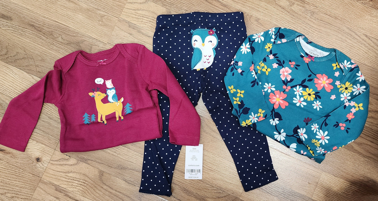 NEW Girls 12 month Carters 3pc set