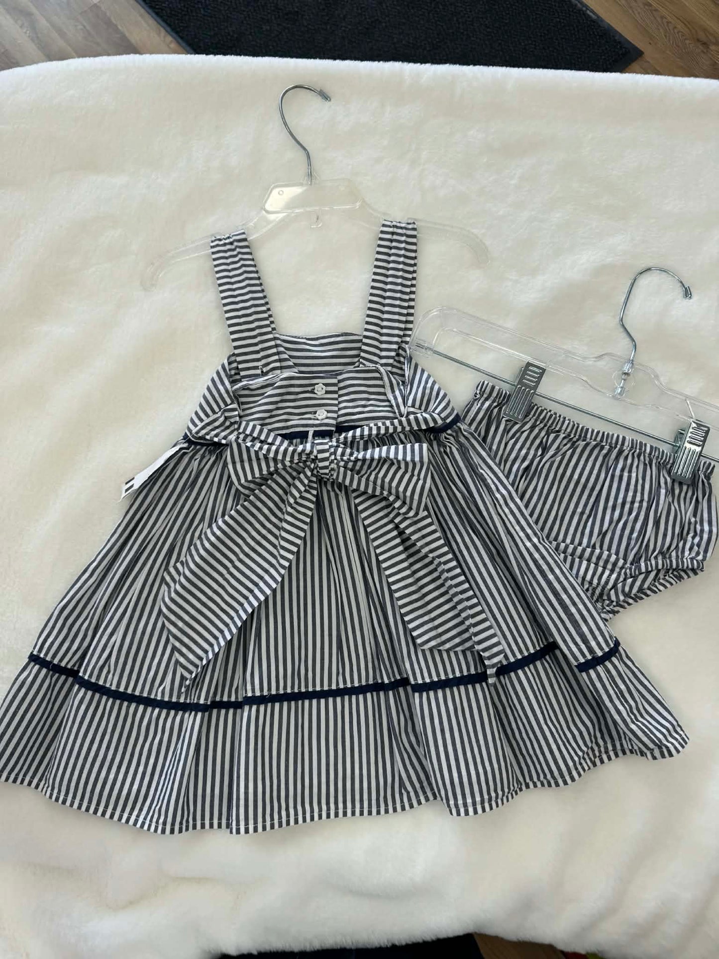 18 month max studio baby dress blue and white stripes with flower embroidery and matching diaper cover
