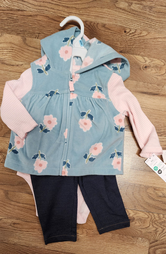 NEW Girls 6 months Carters 3 month floral 3 piece set