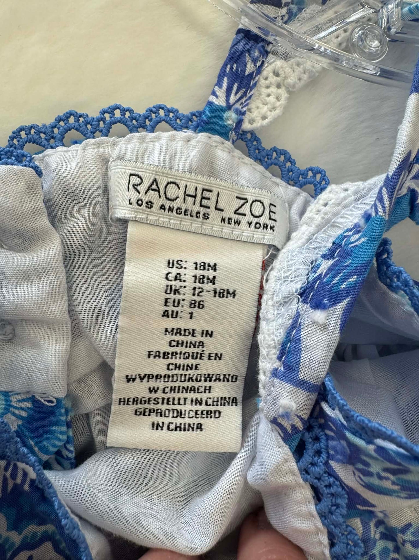 Girls 18 months Rachel Zoe spring blue and white Floral Linen Dress