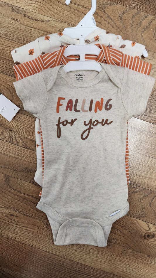 NEW 0/3 month 3 pack fall onesies